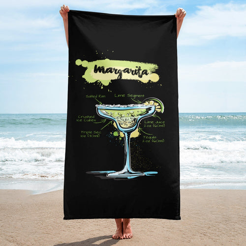 Woman holding black margarita beach towel