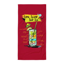 Load image into Gallery viewer, Carmine red long island iced tea beach towel with white background