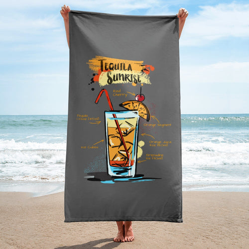 Woman holding grey tequila sunrise towel