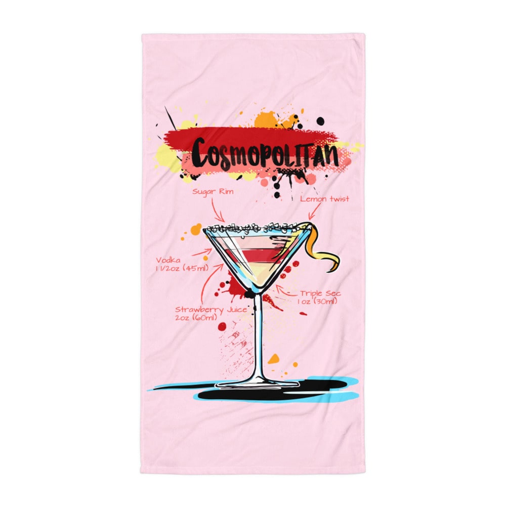 Light pink cosmopolitan beach towel with white background