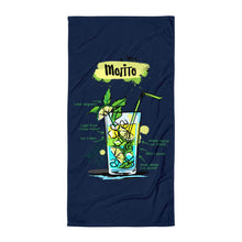 Load image into Gallery viewer, Navy blue mojito beach towel with white background
