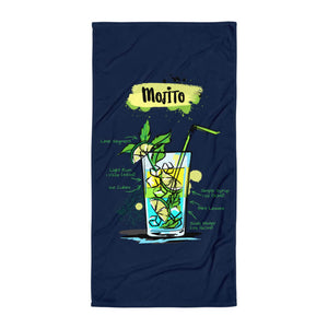 Navy blue mojito beach towel with white background