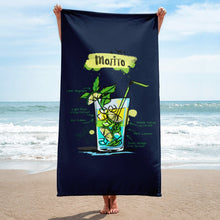 Load image into Gallery viewer, Woman holding navy blue mojito beach towel