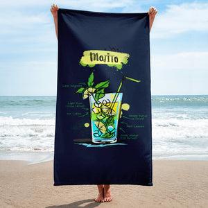Woman holding navy blue mojito beach towel