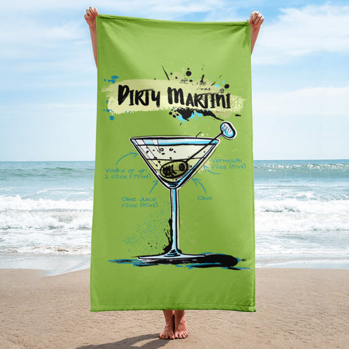 Woman holding pear green dirty martini beach towel