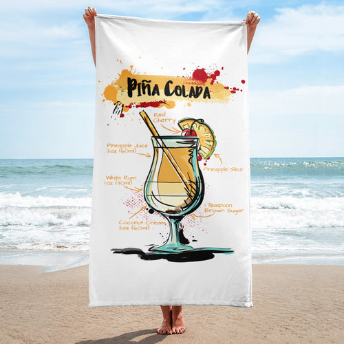 Woman holding white pina colada beach towel