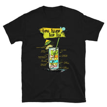 Load image into Gallery viewer, Black t-shirt for women with Long Island Iced Tea sketched on it