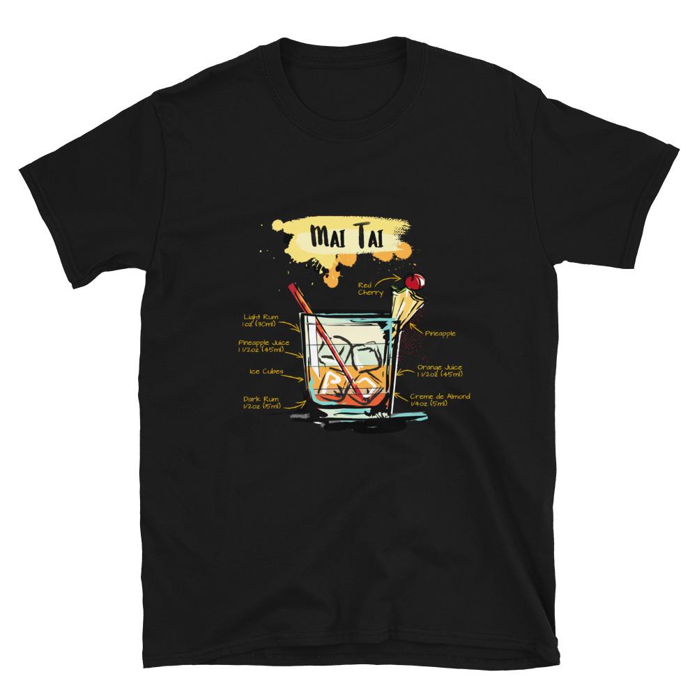 Black t-shirt for women with Mai Tai sketched on it
