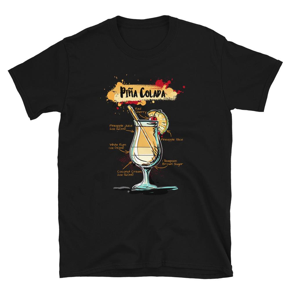 Black t-shirt for men with Pina Colada sketched on it