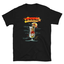 Load image into Gallery viewer, Black t-shirt for women with Sex on the Beach cocktail sketched on it