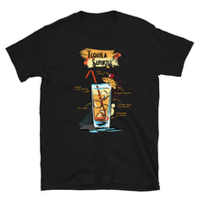Load image into Gallery viewer, Black t-shirt for men with Tequila Sunrise cocktail sketched on it