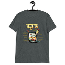 Load image into Gallery viewer, Dark heather t-shirt for men with Mai Tai sketched on it, hanging on a hanger