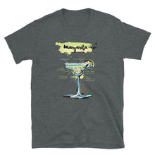 Load image into Gallery viewer, Dark heather t-shirt for men with Margarita sketched on it