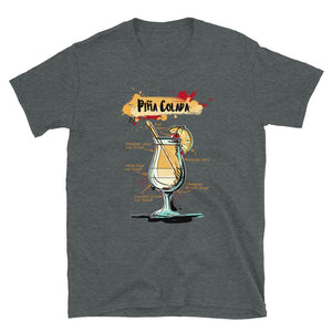 Dark heather t-shirt for men with Pina Colada sketched on it