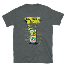 Load image into Gallery viewer, Dark heather t-shirt for women with Long Island Iced Tea sketched on it