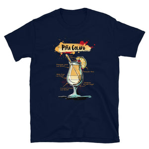 Navy blue t-shirt for men with Pina Colada sketched on it