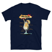 Load image into Gallery viewer, Navy blue t-shirt for women with Pina Colada sketched on it