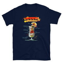 Load image into Gallery viewer, Navy blue t-shirt for men with Sex on the Beach cocktail sketched on it