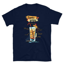 Load image into Gallery viewer, Navy blue t-shirt for men with Tequila Sunrise cocktail sketched on it