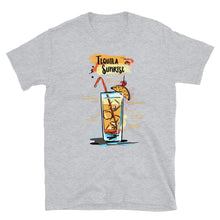 Load image into Gallery viewer, Sport grey t-shirt for men with Tequila Sunrise cocktail sketched on it