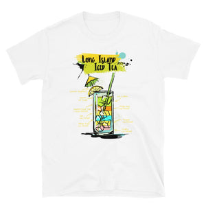White t-shirt for men with the long island iced tea sketched on it