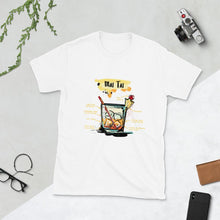 Load image into Gallery viewer, White t-shirt for men with Mai Tai sketched on it laying between things