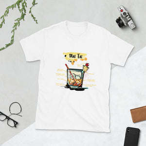 White t-shirt for men with Mai Tai sketched on it laying between things